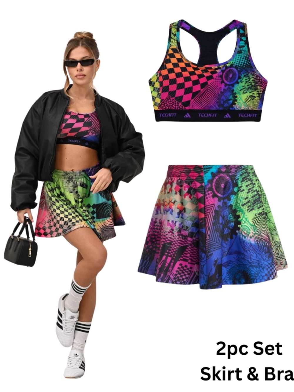 adidas X Jeremy Scott Crop Top & Skirt Set Small Colorful JL7615 Graphic JL7610